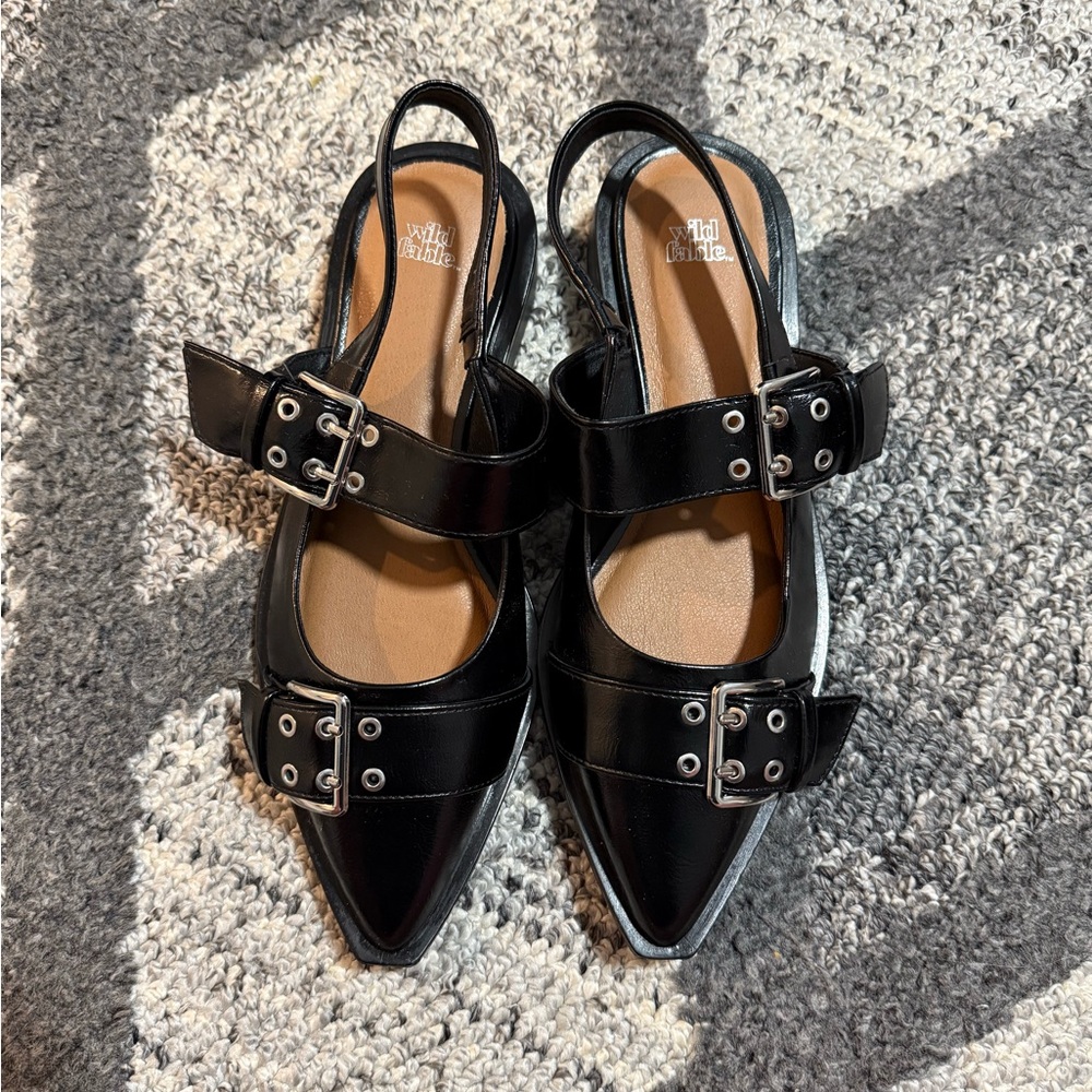 Black Buckle Strap Women's Shoes